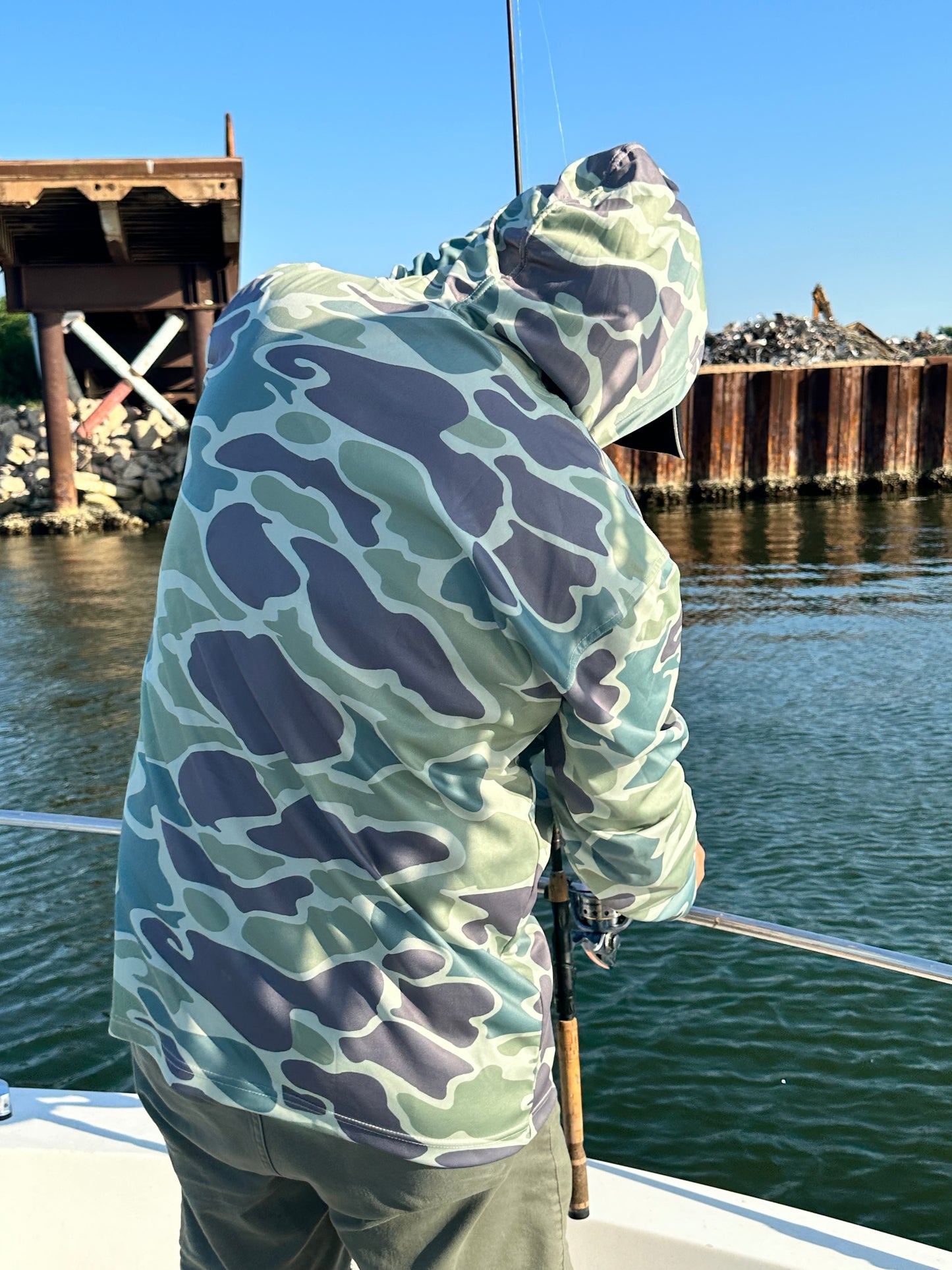 The Cool Green Camo Hoodie backside of modal